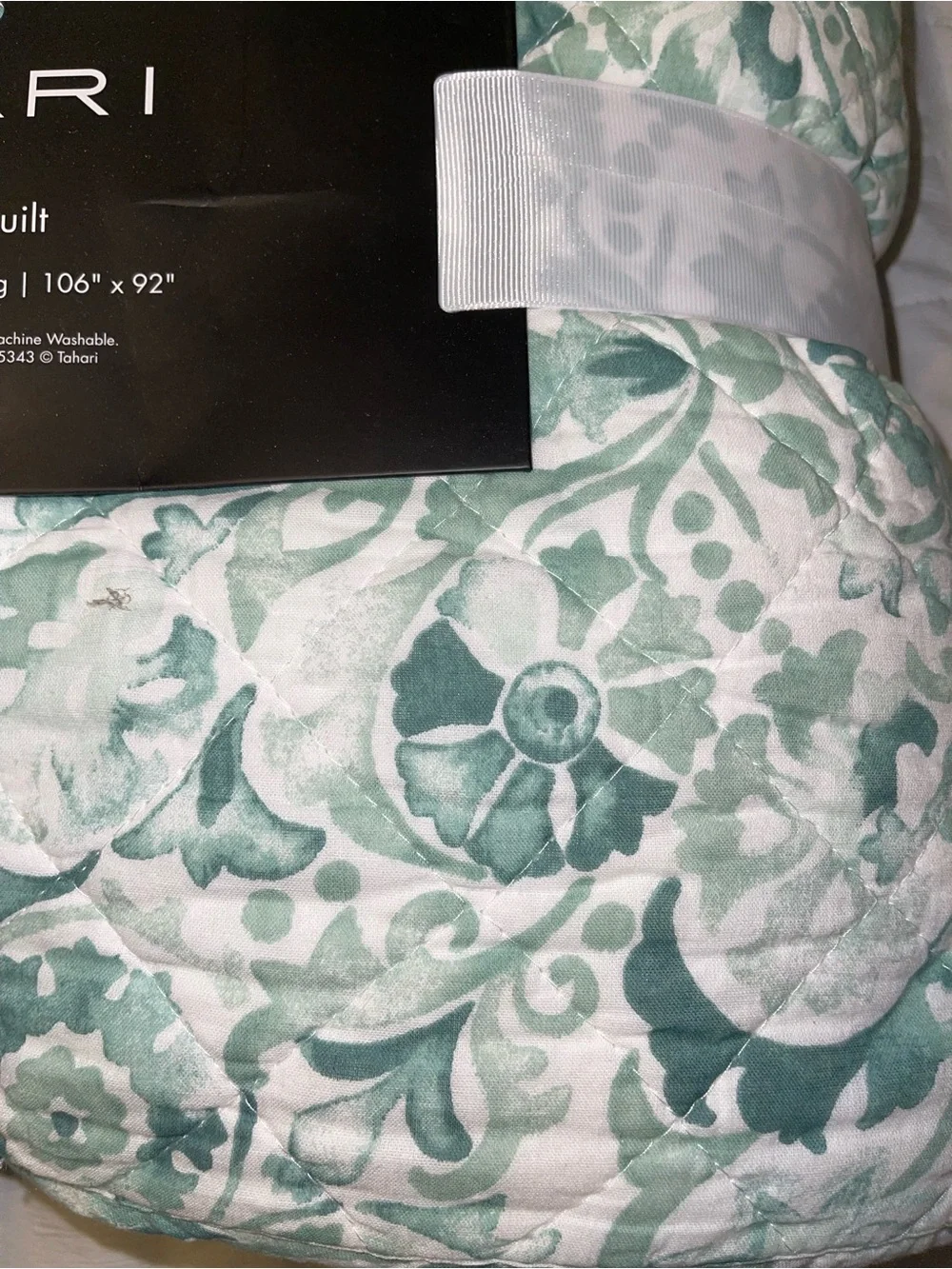 Tahari Floral Cotton Reversible Quilt in White and Green